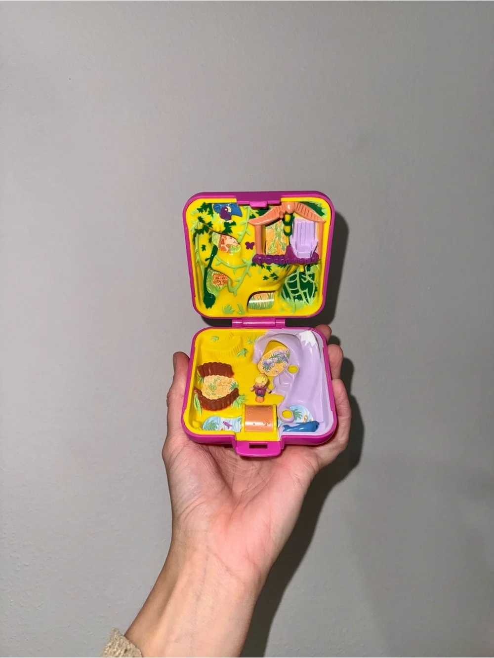 Vintage 1989 Polly Pocket Wild Zoo World Bluebird Pink Compact w/ Polly Doll